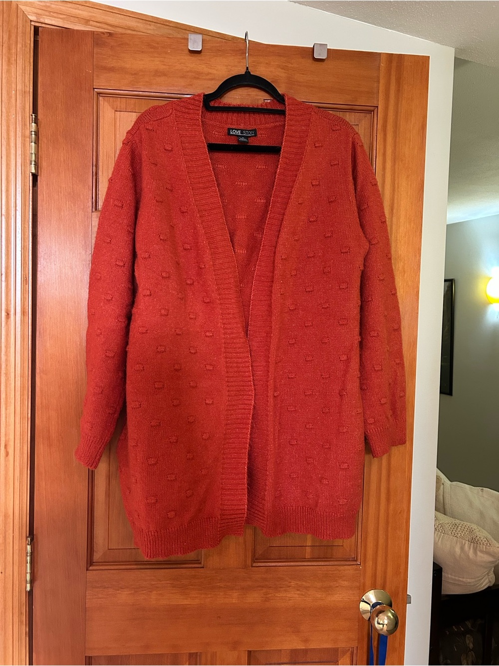 Love Tree Women's Open-Front Pom-Pom Cardigan in Burnt Orange